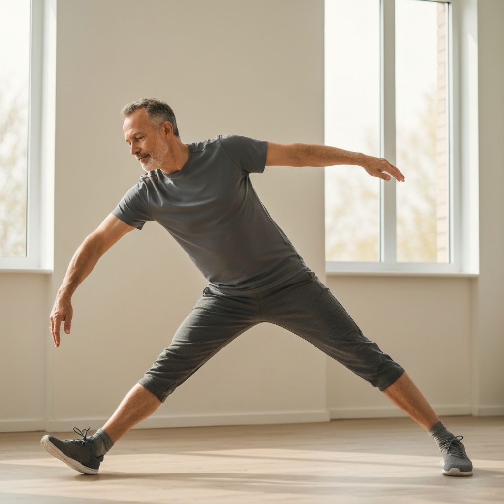 Adult performing gentle stretching exercises